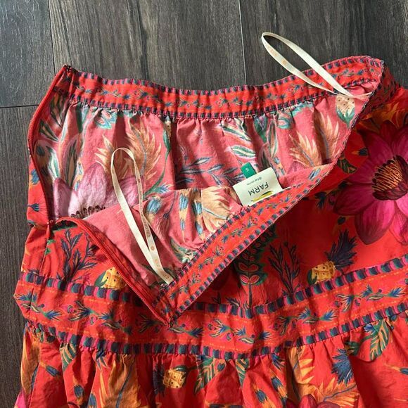Farm Rio Maxi Skirt Tiered Red Casual Hi Rise Floral Pineapple Plants Size Small - Picture 5 of 6